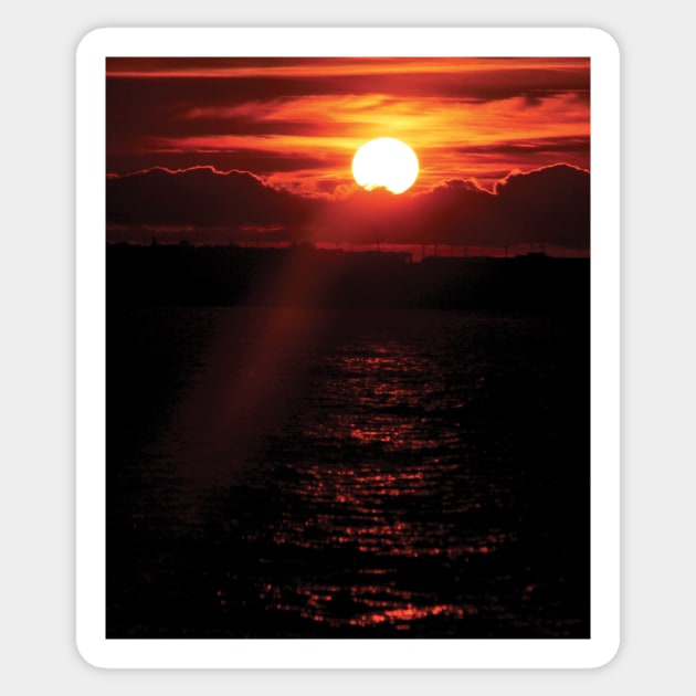 red   sunset on the ocean Sticker by yellowpinko